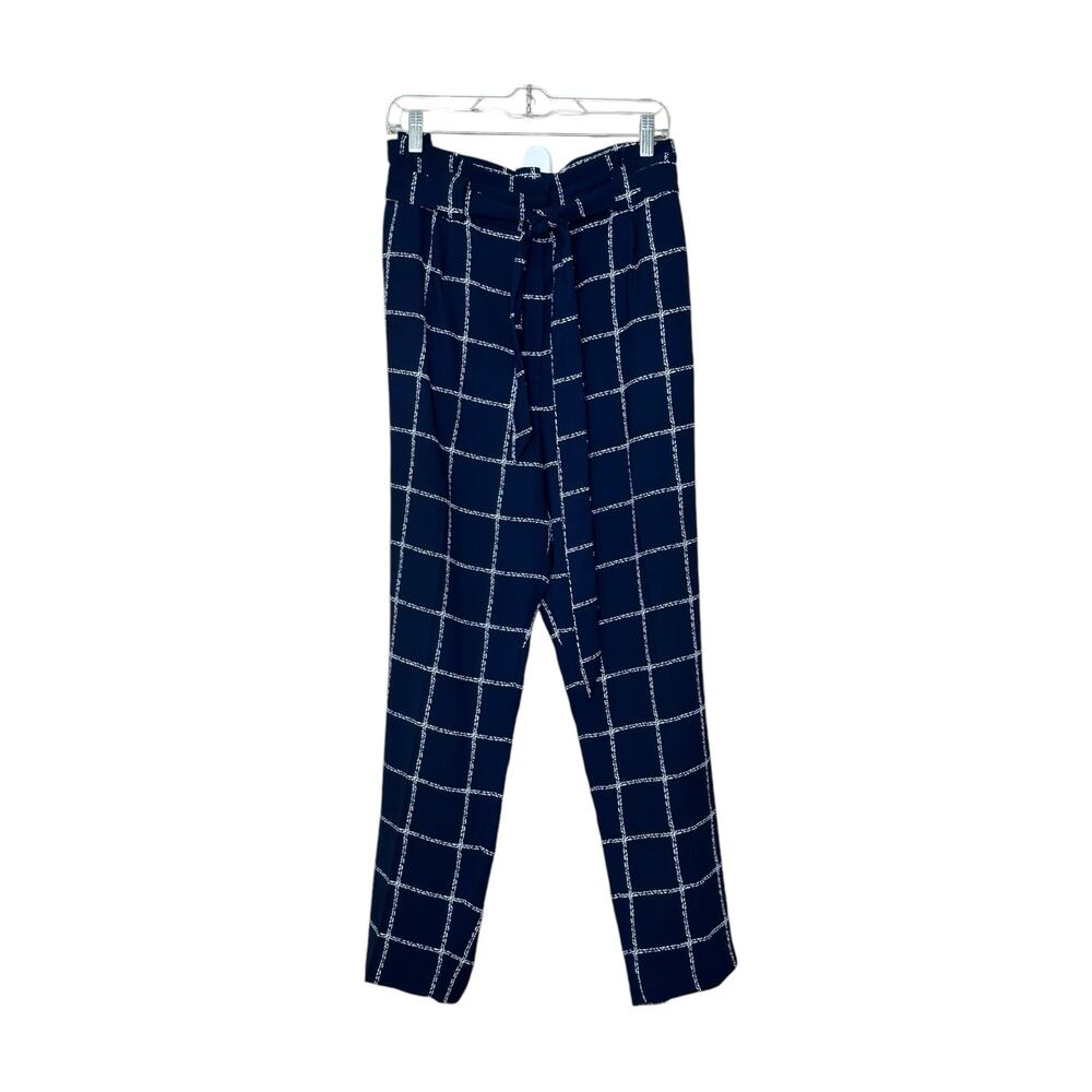 Express blue white checkered pleated high waist belted pants size 18R - Picture 9 of 9